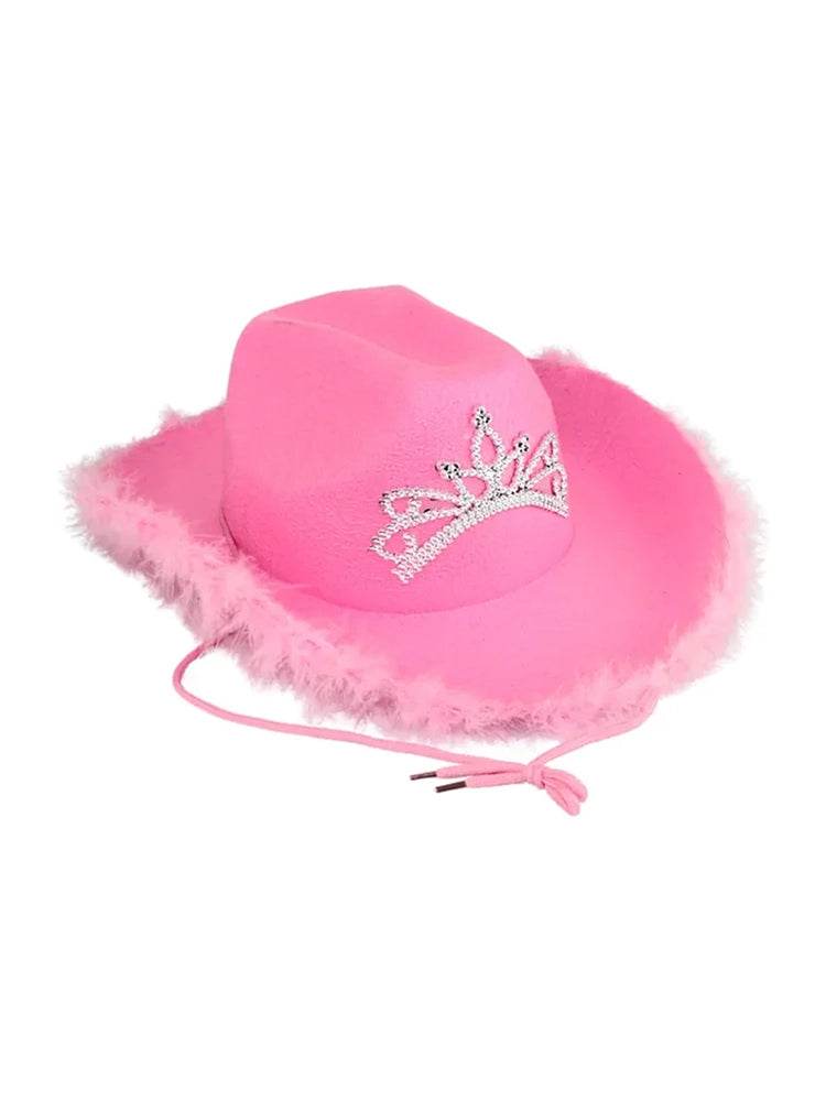 Ladies Tiara Cowgirl Hat with with Fluff Trim Marabou Trim - thefancydress.co.uk