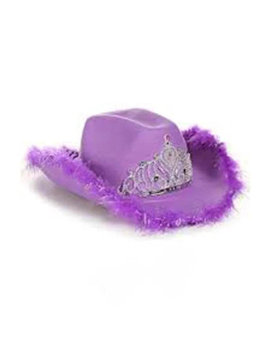 Ladies Tiara Cowgirl Hat with with Fluff Trim Marabou Trim - thefancydress.co.uk