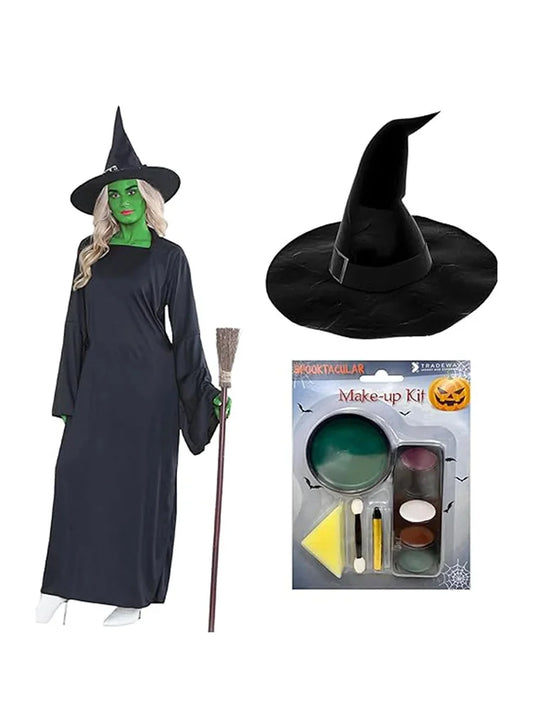 Ladies Wicked Witch Of The West Costume Set - Dress, Hat & Green Facepaint