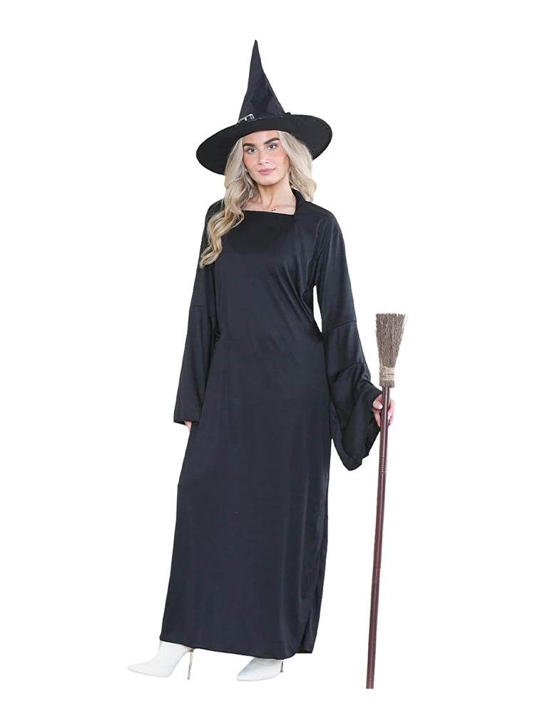 Ladies 2-Piece Black Witch Costume With Hat - thefancydress.co.uk