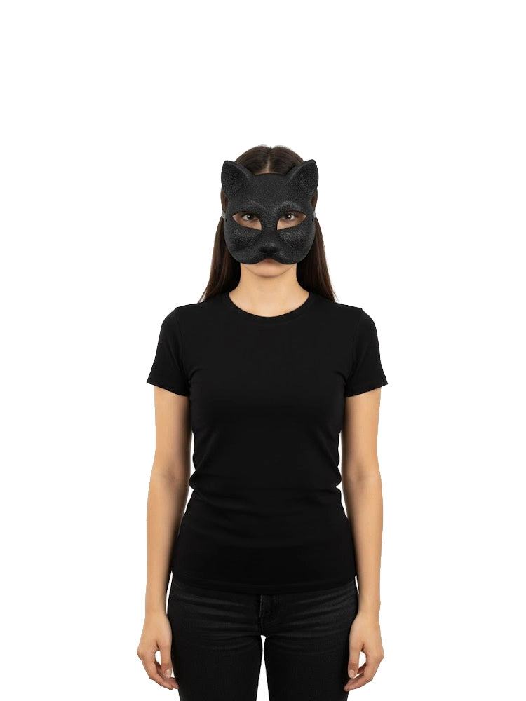 Ladies Animal Black Cat Style Glitter Face Wear Mask