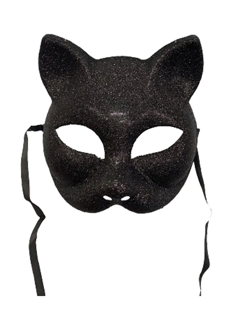 Ladies Animal Black Cat Style Glitter Face Wear Mask