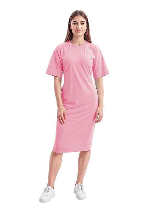 Ladies Longline PJ Dress Oversized Baggy Fit Sleepwear baby pink