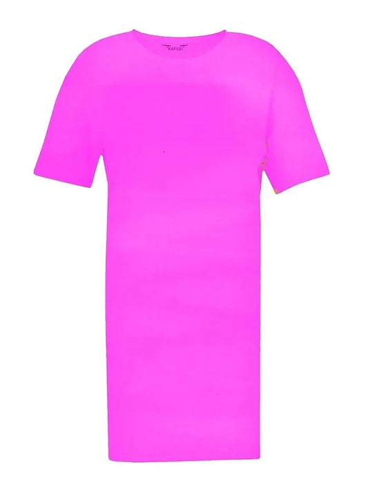 Ladies Longline PJ Dress Oversized Baggy Fit Sleepwear neon pink