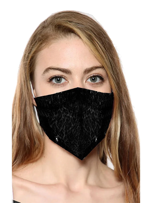 Ladies Sequin Face Covering With Filter Pocket black