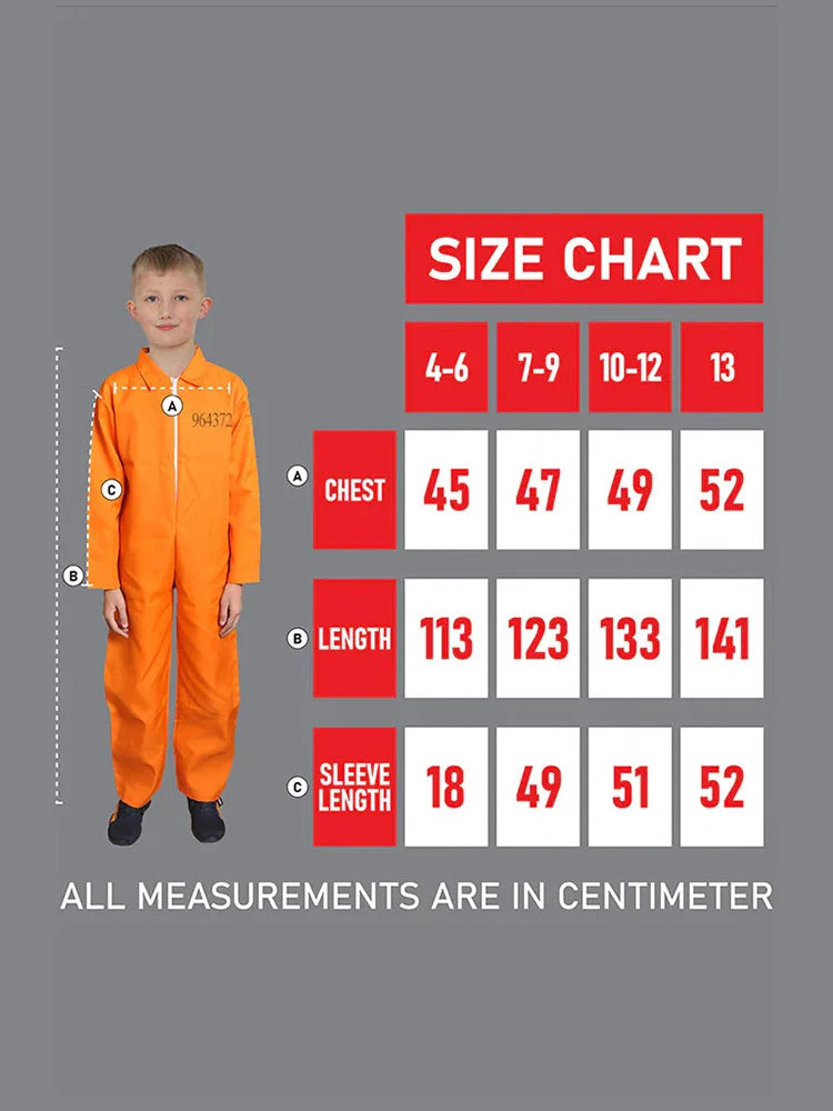 Boys Orange Prisoner Overall Jumpsuit table