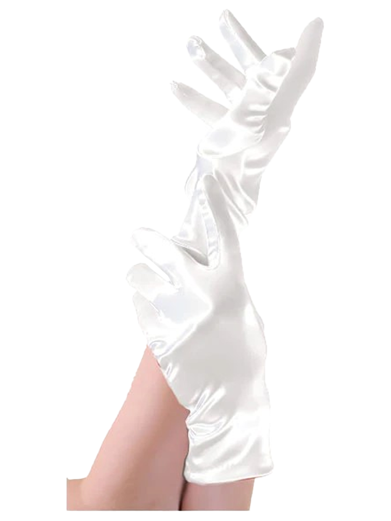 Women White Plain Satin Short Gloves