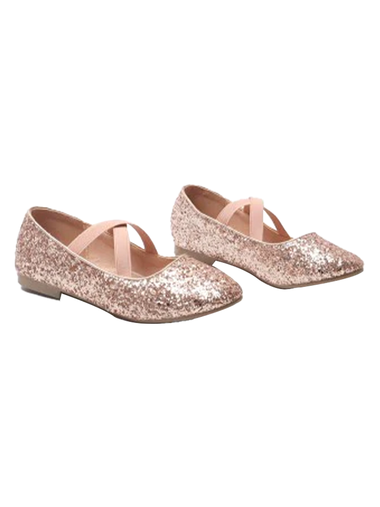 Girl's Mary Jane Ballerina Crossover Straps Glitter Flat Shoes