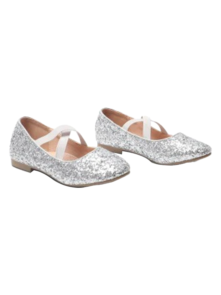 Girl's Mary Jane Ballerina Crossover Straps Glitter Flat Shoes