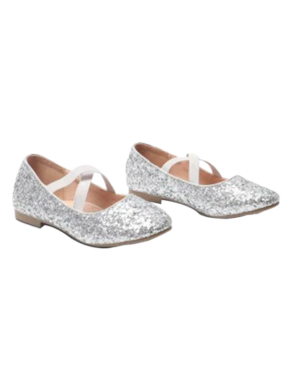 Girl's Mary Jane Ballerina Crossover Straps Glitter Flat Shoes