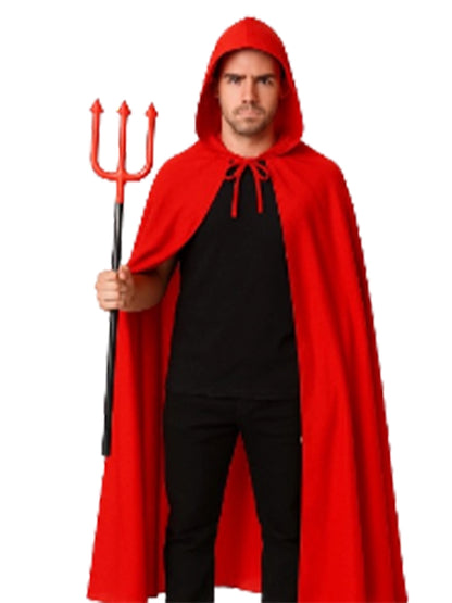 Man Red Polyester Hooded Cape
