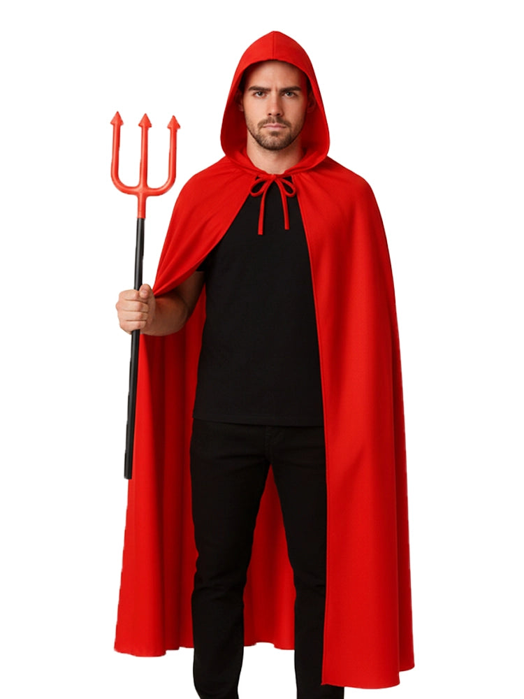 Man Red Polyester Hooded Cape
