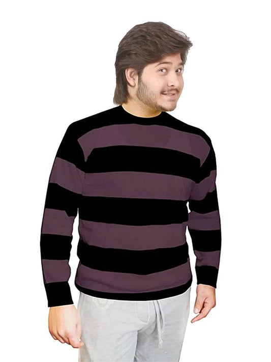Men Black and Purple Stripe Knitted Jumper - thefancydress.co.uk
