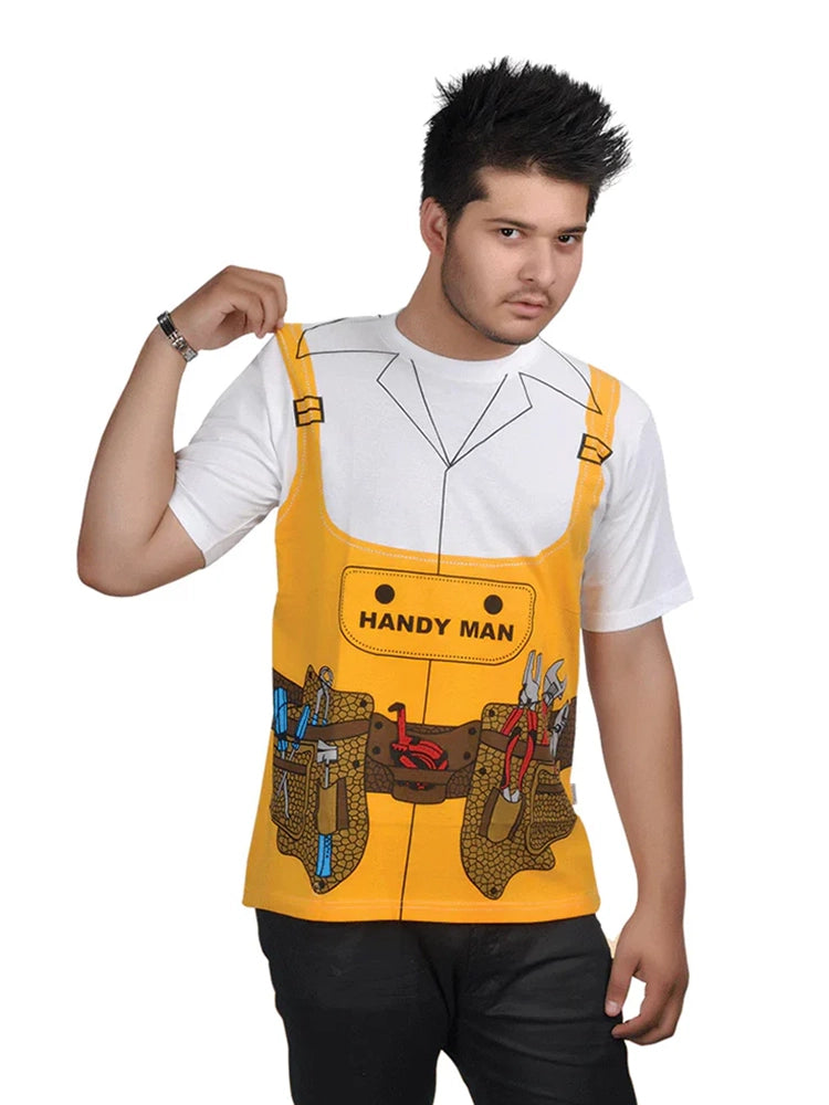 Men's Handy Man Yellow Printed T-Shirt