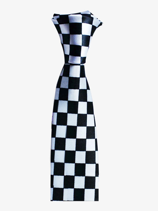 Men's Luxury Formal Checkered Neck Tie black an white