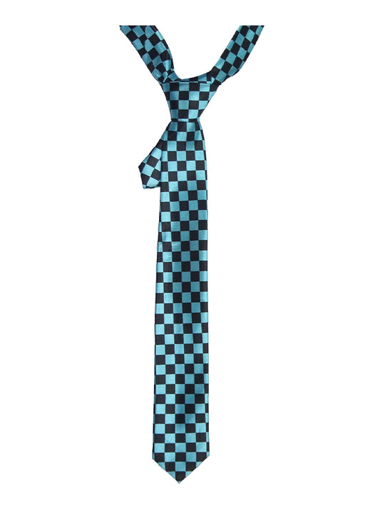 Men's Luxury Formal Checkered Neck Tie turquoise and black