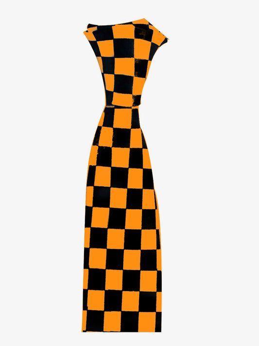 Men's Luxury Formal Checkered Neck Tie black an orange
