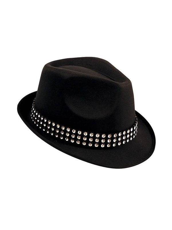 Men's Retro Black Fedora Hat with Rhinestone Band Vintage Style - thefancydress.co.uk