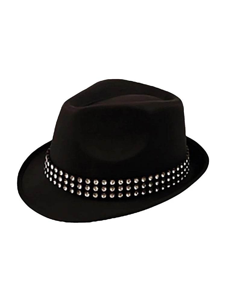 Men's Retro Black Fedora Hat with Rhinestone Band Vintage Style - thefancydress.co.uk