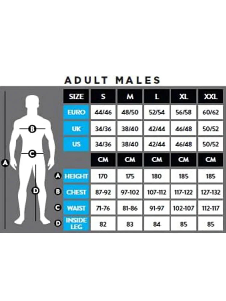 Men's Teal Green 013 Game Player Costume size chart