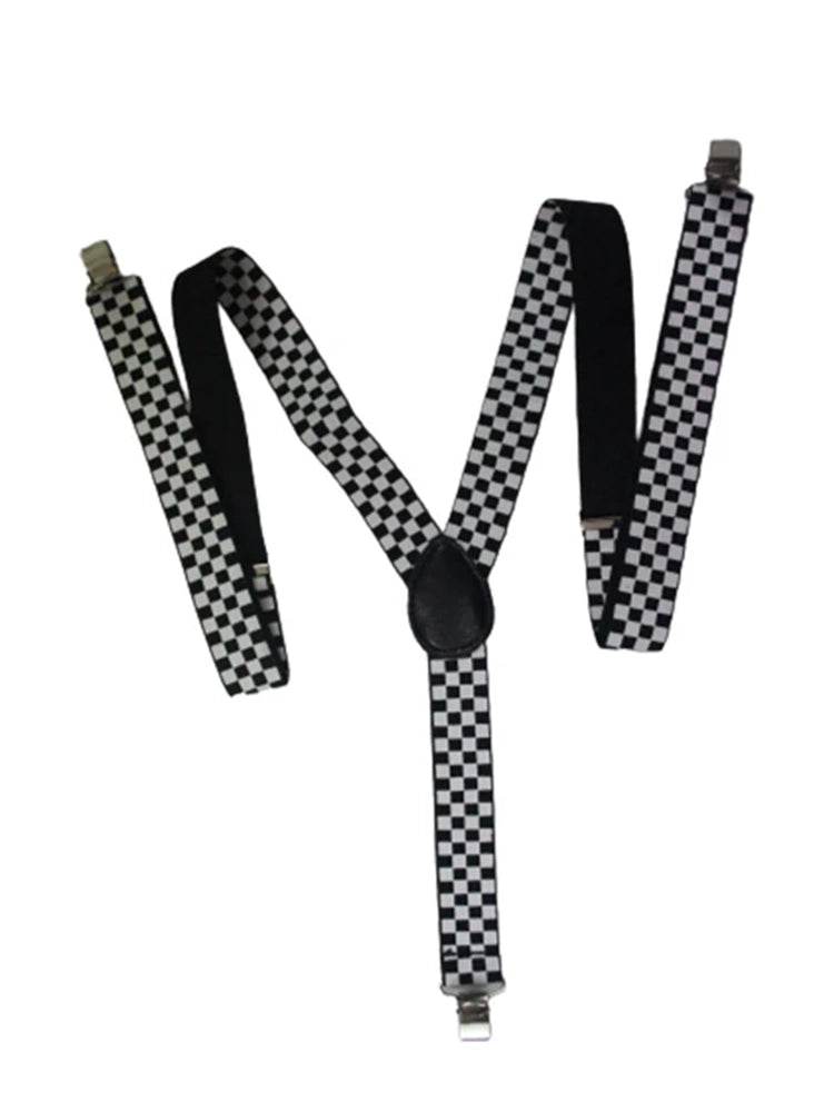 Men’s Y-Back Check Printed Suspenders – Adjustable & Stylish (2.5cm) - thefancydress.co.uk