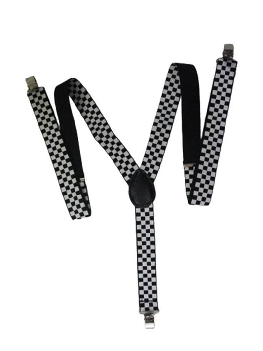 Men’s Y-Back Check Printed Suspenders – Adjustable & Stylish (2.5cm) - thefancydress.co.uk