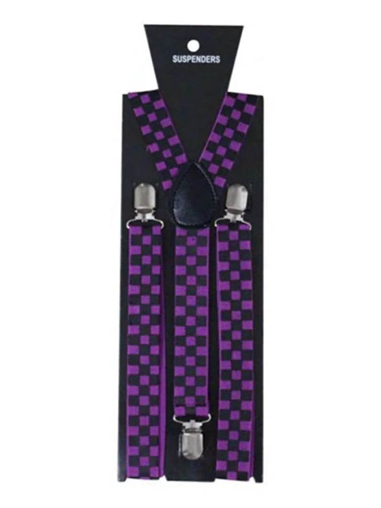 Men’s Y-Back Check Printed Suspenders – Adjustable & Stylish (2.5cm) - thefancydress.co.uk
