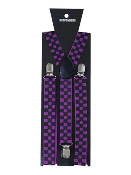 Men’s Y-Back Check Printed Suspenders – Adjustable & Stylish (2.5cm) - thefancydress.co.uk