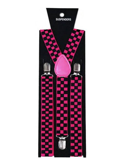 Men’s Y-Back Check Printed Suspenders – Adjustable & Stylish (2.5cm) - thefancydress.co.uk