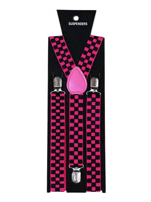 Men’s Y-Back Check Printed Suspenders – Adjustable & Stylish (2.5cm) - thefancydress.co.uk