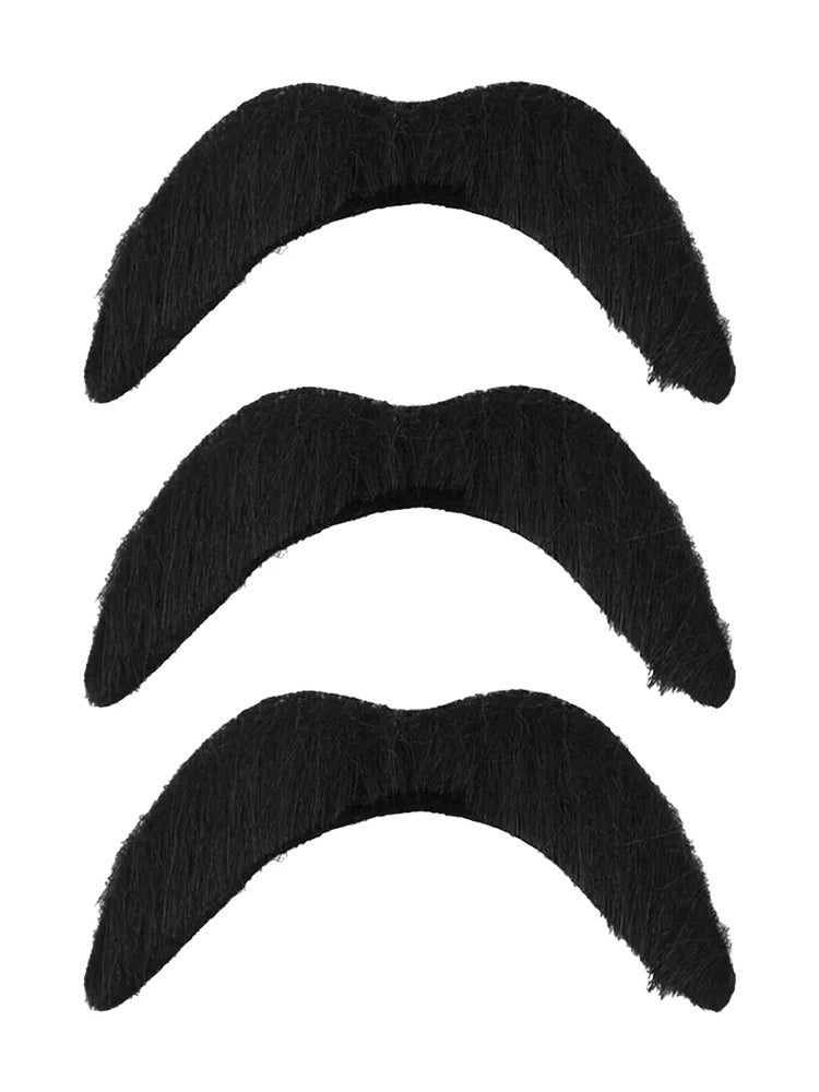 Men's Black 80s Biker Mexican Tash Moustache pack of 3