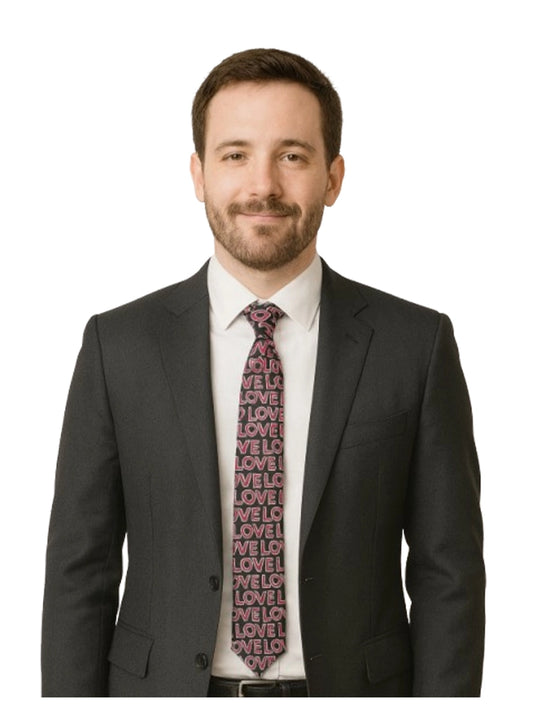 Men's Black & Hot Pink Love Text Tie