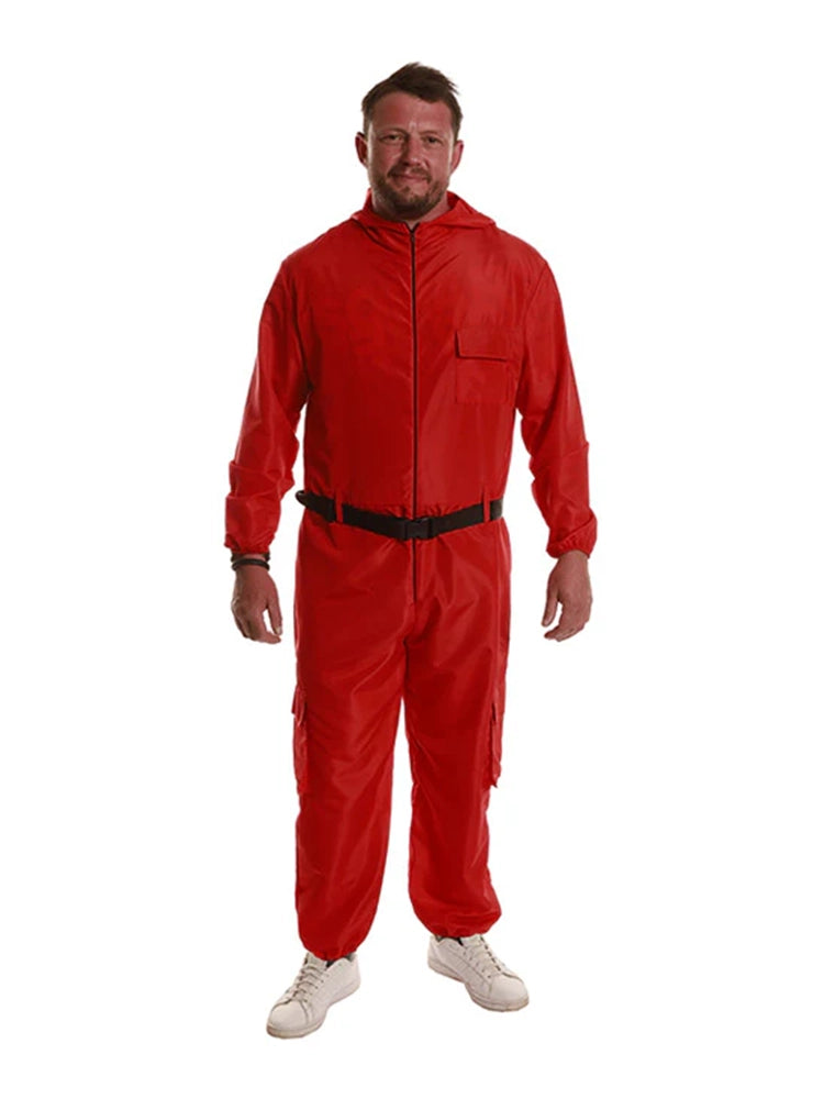 Men's Red Game Jumpsuit With Belt