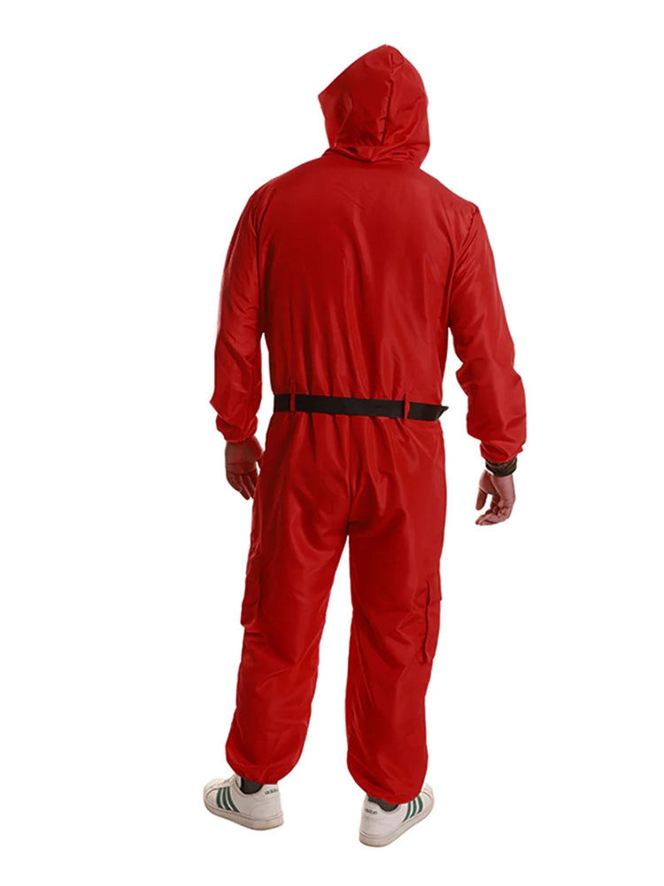Men's Red Game Jumpsuit With Belt back