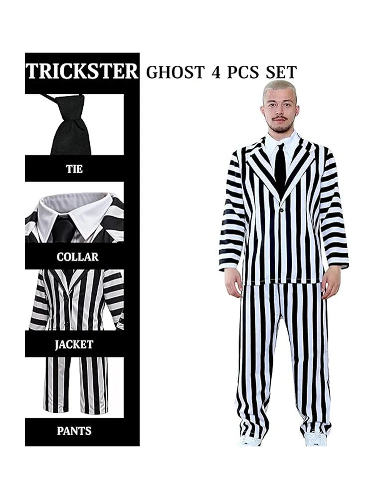 Men's Trickster Ghost Costume - 4-Piece Set