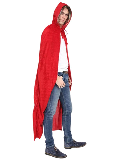 Mens Red Velvet Hooded Cape Dress 65 Inches