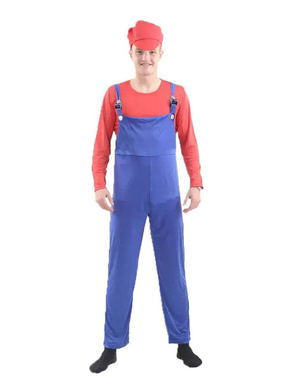 Mens Super Mario Red & Blue Plumber Bro Costume - thefancydress.co.uk