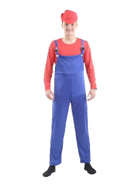 Mens Super Mario Red & Blue Plumber Bro Costume