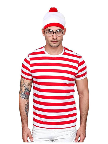 Mens Red & White Striped 4 Pieces Outfit Set - thefancydress.co.uk