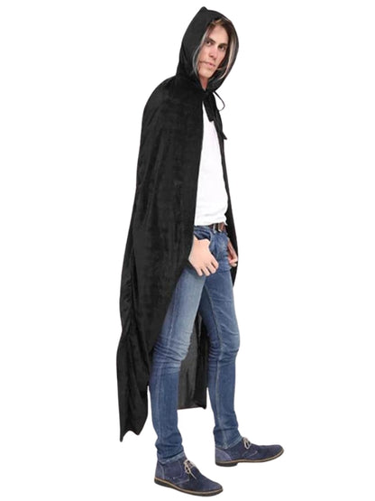 Mens Black Velvet Hooded Cape 65 Inches