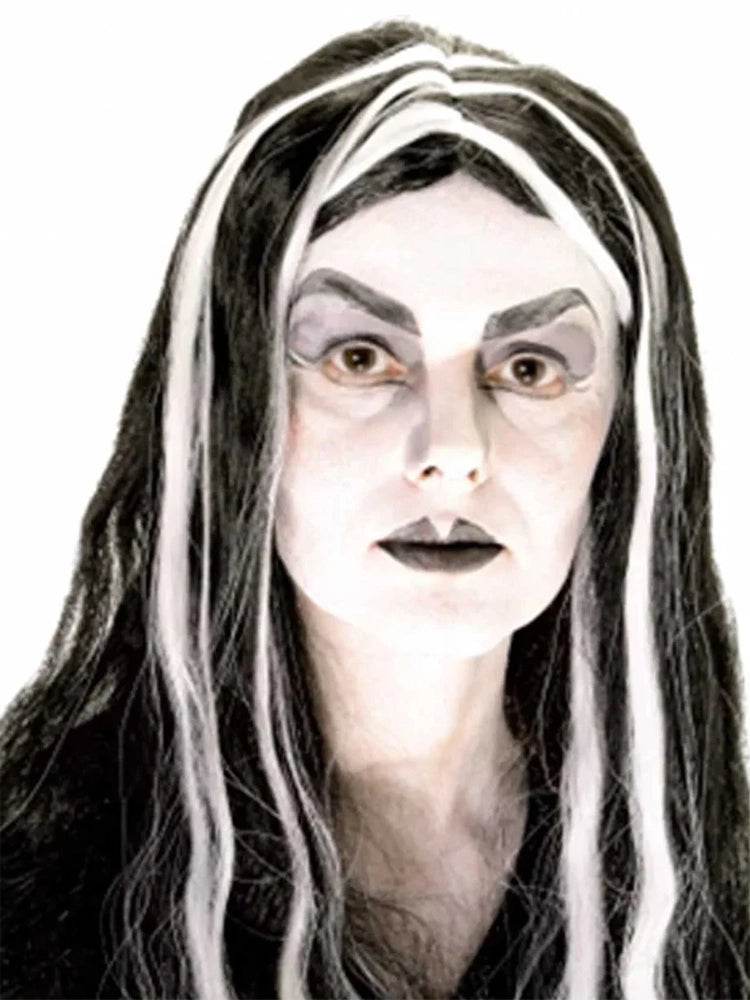 Morticia Adams Streaks Wig - thefancydress.co.uk