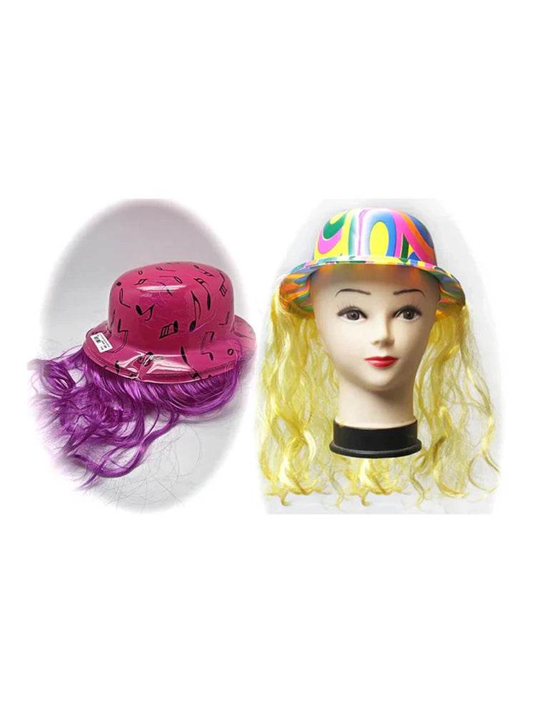 Multi Colour Festival Bowler Hat with Hair Extension - thefancydress.co.uk