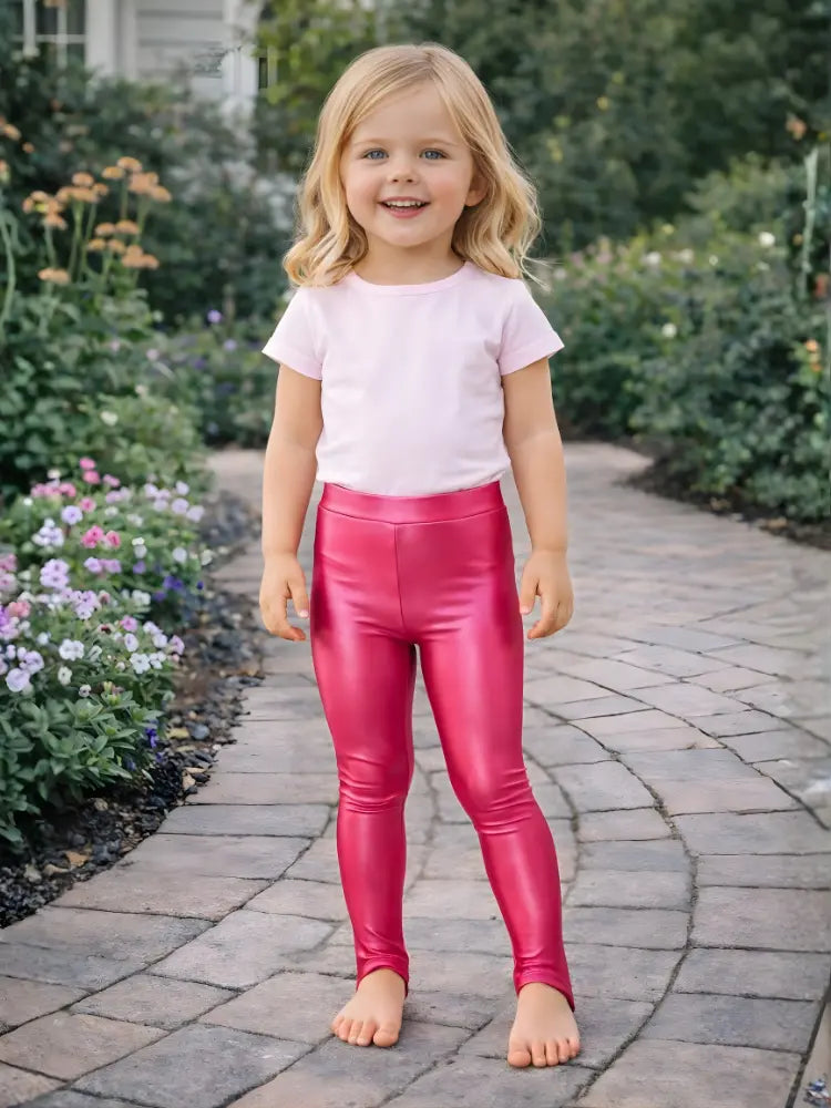 Crazy Chick Girls Shiny Stirrup Pink Leggings