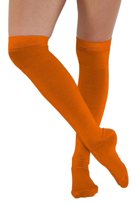 Orange Stretchy Plain Over The Knee Socks