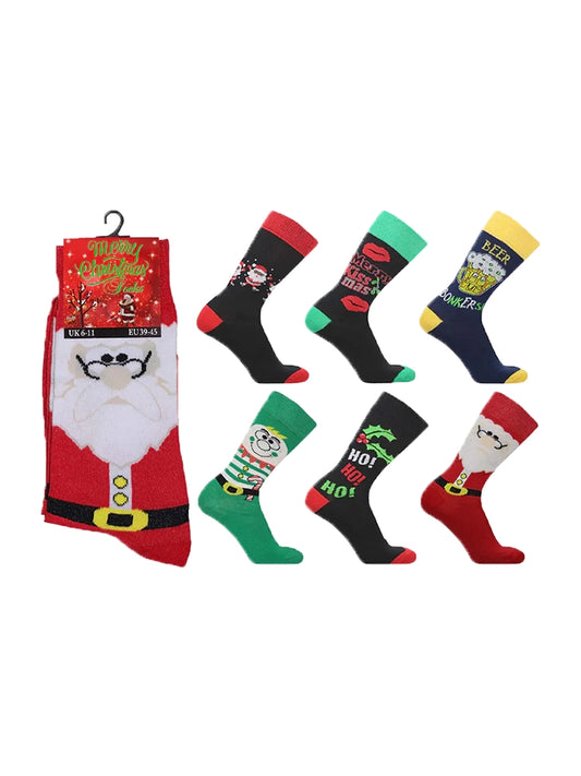 Pack Of 6 Unisex Novelty Festive Christmas Socks