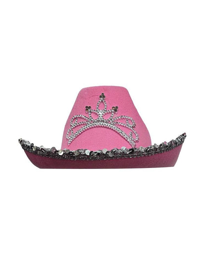 Adult Light Up Pink Cowboy Hat with Glitter Trim - thefancydress.co.uk