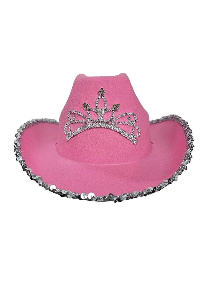 Adult Light Up Pink Cowboy Hat with Glitter Trim - thefancydress.co.uk