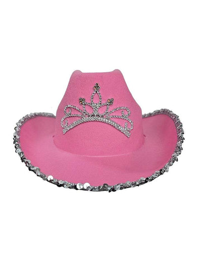 Adult Light Up Pink Cowboy Hat with Glitter Trim - thefancydress.co.uk