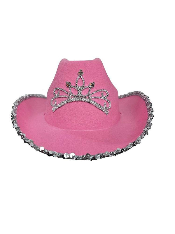 Adult Light Up Pink Cowboy Hat with Glitter Trim - thefancydress.co.uk