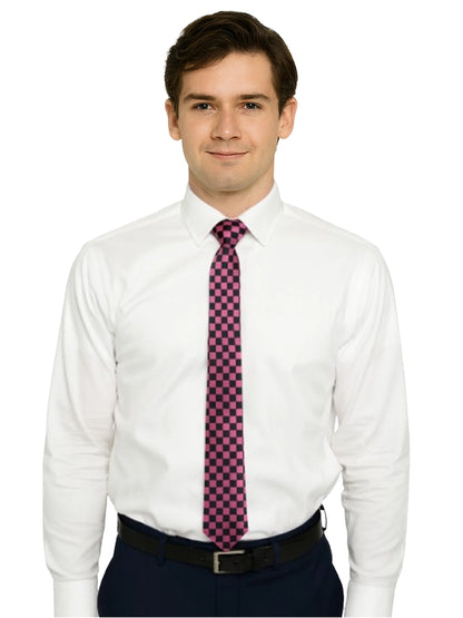 Pink Men's Luxury Formal Checkered Neck Tie